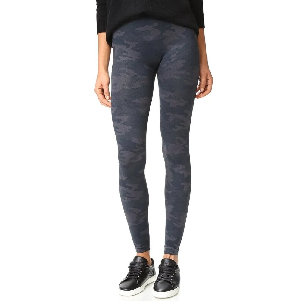 *Spanx Womens Large Look At Me Now Seamless Leggings Black Camo Style #FL3515
